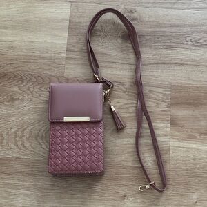 Woven Tassel Crossbody Phone Bag - Mauve Pink